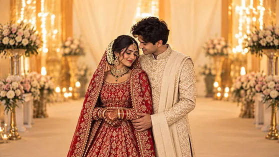 Bride's decorated hands forming a heart